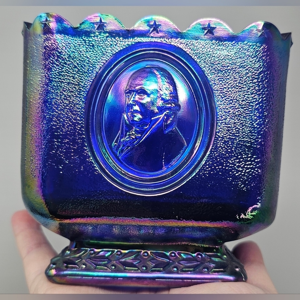 Fenton Cobalt Blue Carnival Glass Square Candy Dish Presidential Bicentennial - Picture 2 of 15